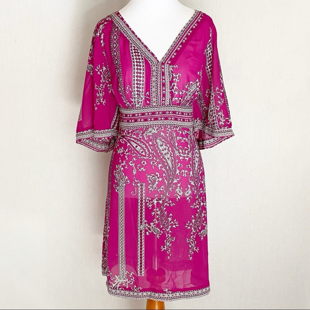 NICOLE MILLER sheer magenta dress tunic size 12
